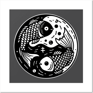 Ying yang two fishes tattoo Posters and Art